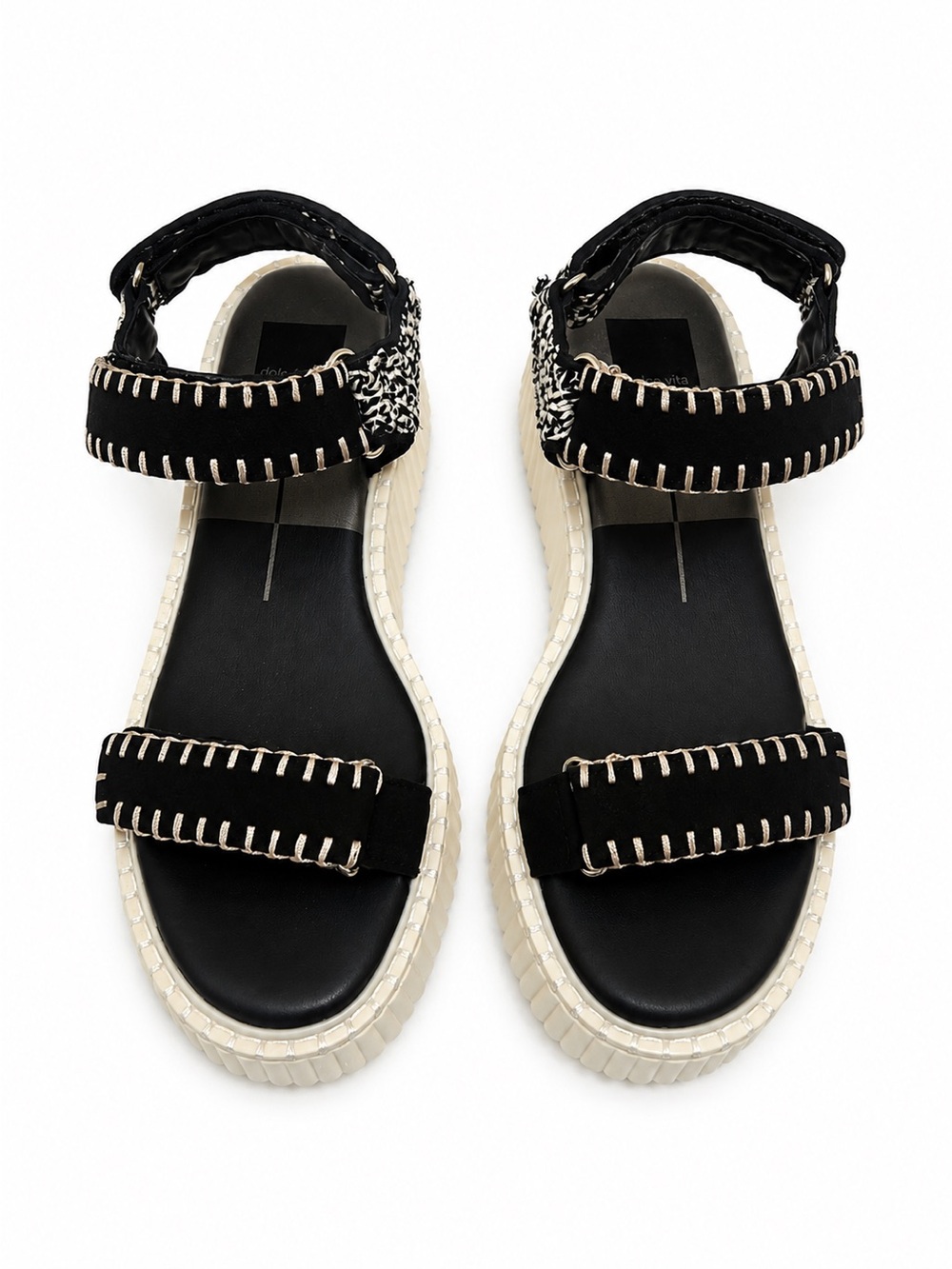 Dolce Vita Black and Cream Platform Strap Sandals